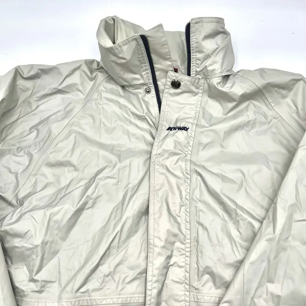 K-WAY 2000 men windbreaker lightweight off-white pockets drawstring size MEDIUM